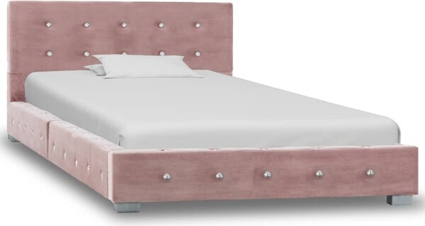 Rama łóżka, różowa, tapicerowana aksamitem, 90 x 200 cm