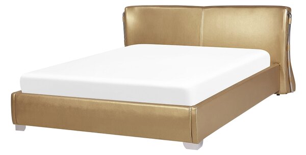 Podwójna rama łóżka skóra złota zakrzywiony zagłówek 140 x 200 cm glam Paris Beliani