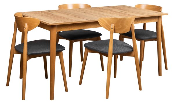 Stół rozkładany z 4 krzesłami do jadalni salonu S010 Jasny Dąb