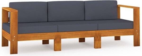 Sofa 3-osobowa ogrodowa z ciemnoszarymi poduszkami, akacjowa