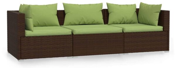 Sofa 3-osobowa ogrodowa z poduszkami, polirattan, brązowa