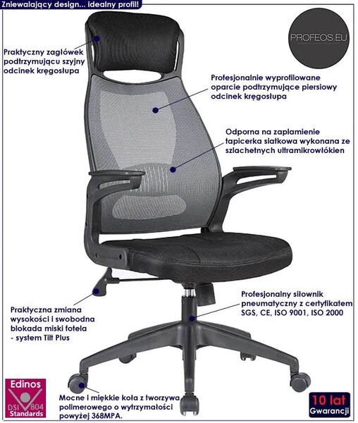 Ergonomiczny fotel obrotowy do biurka popiel + czarny N7-W73