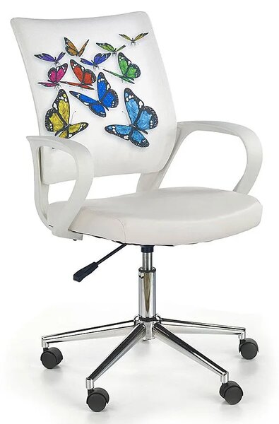 Obrotowy fotel młodzieżowy do biurka Ator - biały w motyle