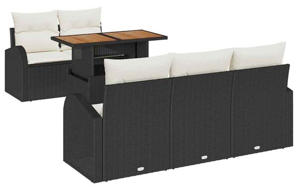 Zestaw Mebli Ogrodowych Komplet Wypoczynkowy 6-Częściowy Czarny Rattan Na Taras Balkon Ogród