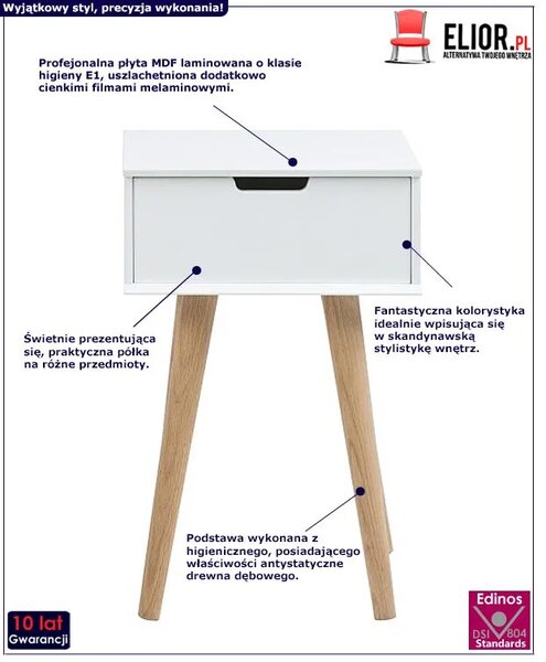 Biały stolik nocny z szufladą w stylu skandynawskim T9-H86