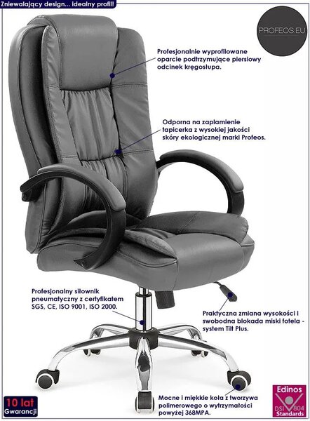 Szary Fotel Skórzany Obrotowy B3-R14