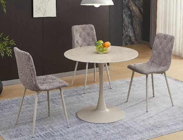 Okrągły stół jadalniany AMADEO z ceramicznym blatem 90x90 cm, beżowy