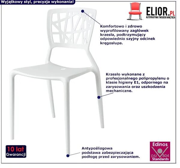 Białe Minimalistyczne Krzesło Z Ażurowym Oparciem P3-A38