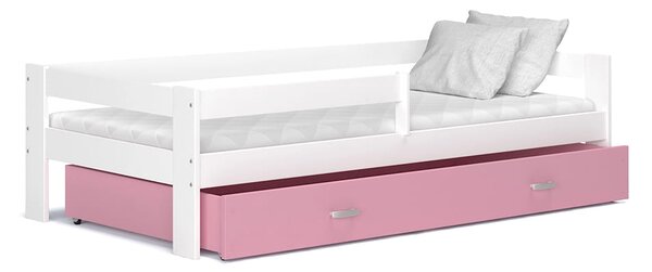 Pojedyncze łóżko dla dziewczynki, materac, szuflada róż