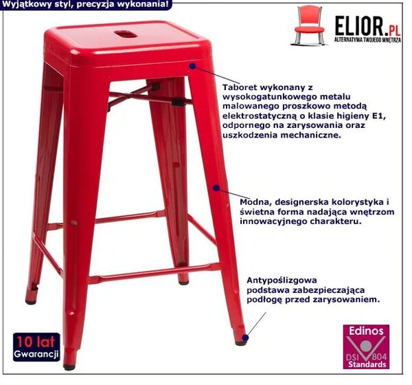 Czerwony wysoki taboret do wyspy kuchennej - Asla 2X