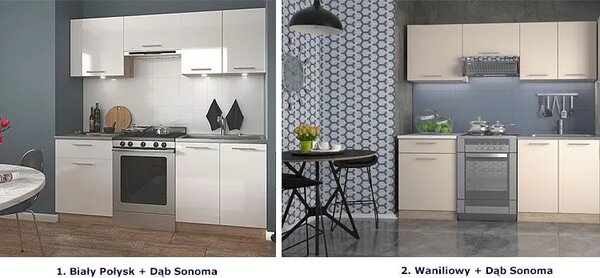 Zestaw kuchennych mebli - biały połysk + dąb sonoma R7-B60