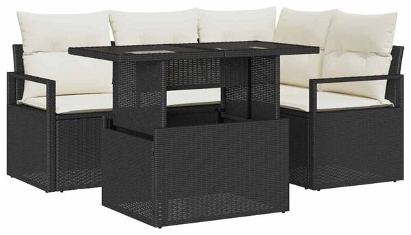 Zestaw Mebli Ogrodowych Komplet Wypoczynkowy Narożny 5-Częściowy Czarny Rattan Na Taras Balkon Ogród