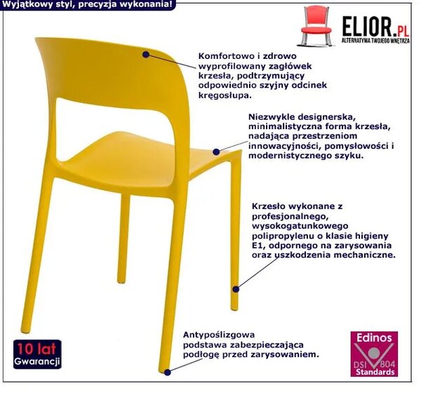 Żółte minimalistyczne krzesło z oparciem - Ginger 2X