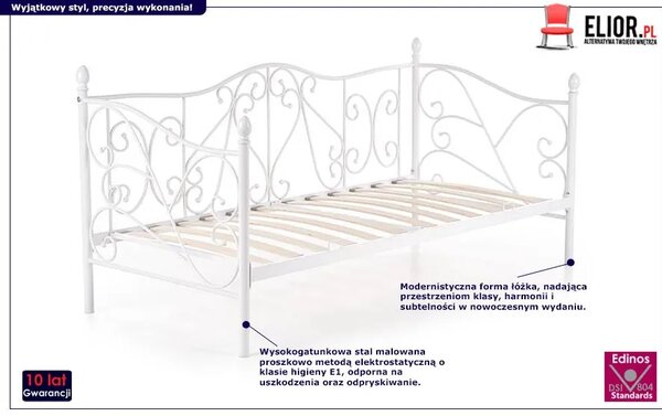 Białe pojedyncze metalowe łóżko jednoosobowe - Dolie 90x200