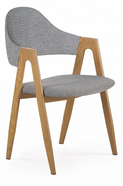 Szare krzesło do jadalni nowoczesny design, dąb miodowy