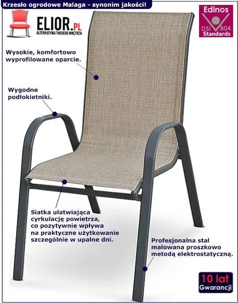 Popielate Modne Krzesło Ogrodowe, Tarasowe N7-E42
