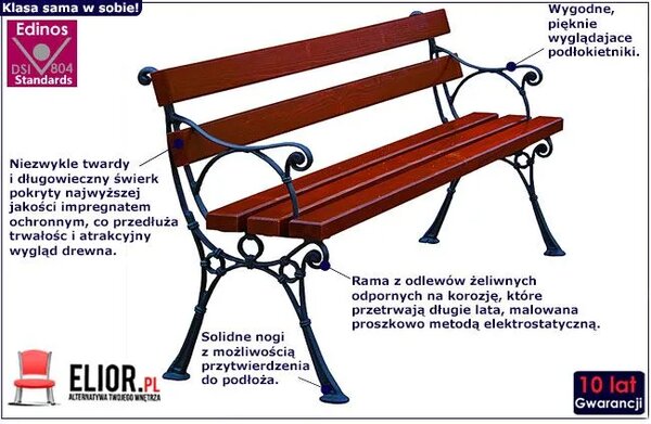 Ławka ogrodowa z podłokietnikiem 150 cm G2-P48