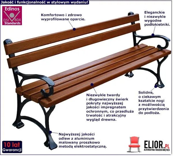 Ławka parkowa z podłokietnikami 180cm D0-A52