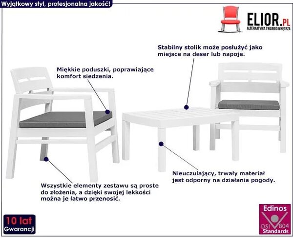 Komplet białych mebli ogrodowych F7-D45