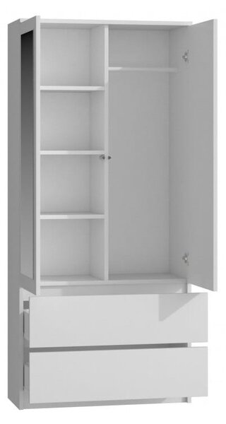 Biała szafa do przedpokoju z lustrem 90x180 cm | Umeblowana.com