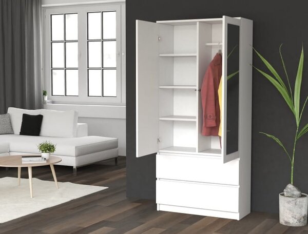 Biała szafa do przedpokoju z lustrem 90x180 cm | Umeblowana.com
