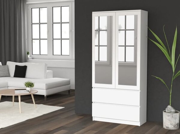 Biała szafa do przedpokoju z lustrem 90x180 cm | Umeblowana.com