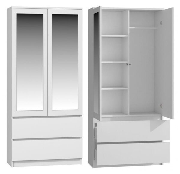Biała szafa do przedpokoju z lustrem 90x180 cm | Umeblowana.com