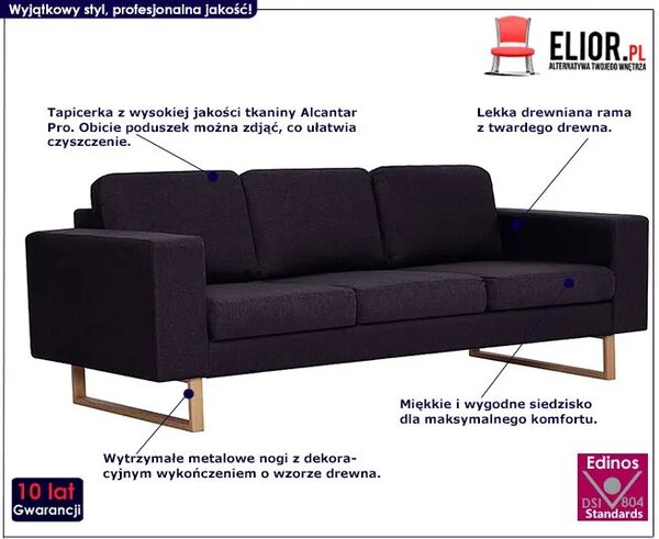 Elegancka trzyosobowa sofa czarna M8-T07