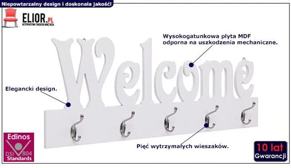 Wieszak Ścienny Biały Na Ubrania Dąb K7-H62