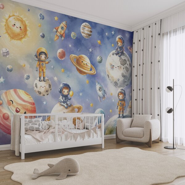 Fototapeta Grupa rysunkowych astronautów i planet, Fototapety Kosmos, Popularne Fototapety, t00841 - Tapeko.pl