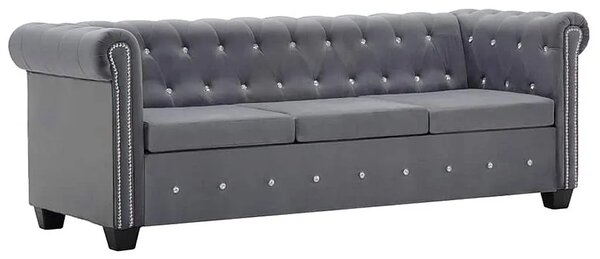Aksamitna sofa w stylu Chesterfield Charlotte 3Q - szara