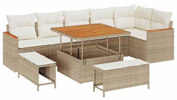 Zestaw Mebli Ogrodowych Komplet Wypoczynkowy 9-Częściowy Beżowy Rattan Na Taras Balkon Ogród