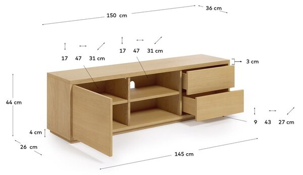 Szafka pod TV w dekorze dębu w naturalnym kolorze 150x44 cm Abilen − Kave Home