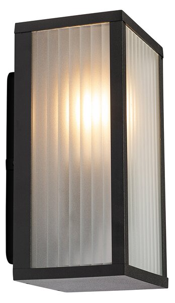 Lampa ścienna zewnętrzna czarna z żebrowanym szkłem IP44 - Charlois