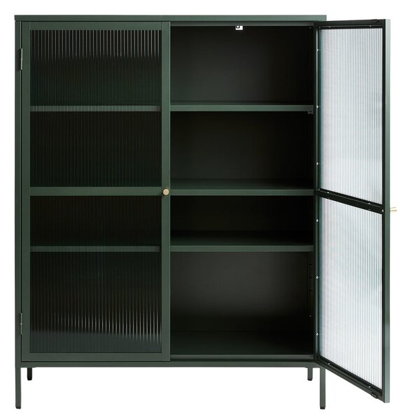 Zielona metalowa witryna Unique Furniture Bronco, wys. 140 cm