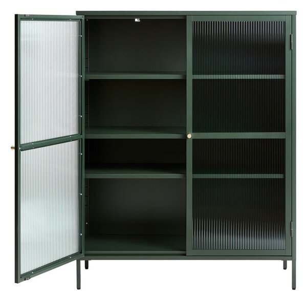 Zielona metalowa witryna Unique Furniture Bronco, wys. 140 cm