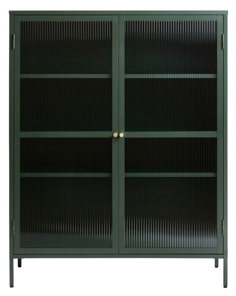 Zielona metalowa witryna Unique Furniture Bronco, wys. 140 cm