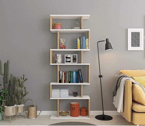 Biały regał w dekorze dębu 60x160 cm Bates – Kalune Design