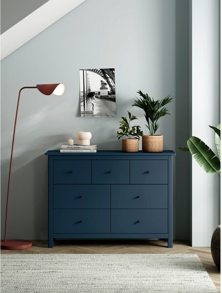 Ciemnoniebieska niska komoda z drewna sosnowego 110x80 cm Misti – Marckeric