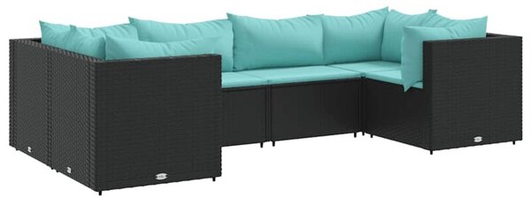 Zestaw Mebli Ogrodowych Komplet Wypoczynkowy Z Poduszkami 6-Częściowy Czarny Rattan Na Taras Balkon Ogród