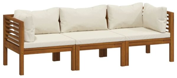 Sofa 3-osobowa ogrodowa, kremowe poduszki, drewno akacjowe