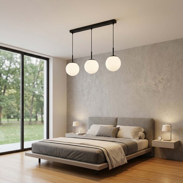 Lampa wisząca Aurelia czarna z 3 kulistymi kloszami na listwie