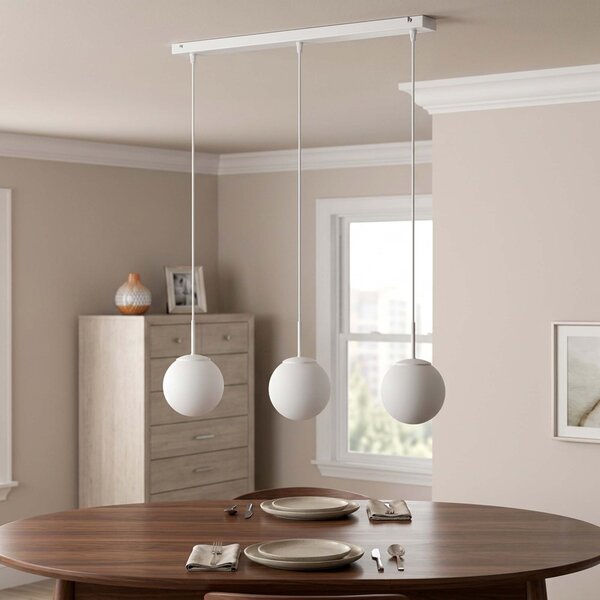 Lampa wisząca Aurelia biała z 3 kulistymi kloszami na listwie