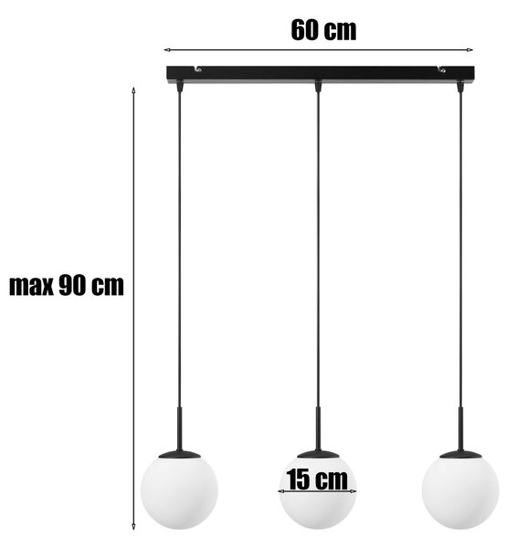 Lampa wisząca Aurelia czarna z 3 kulistymi kloszami na listwie