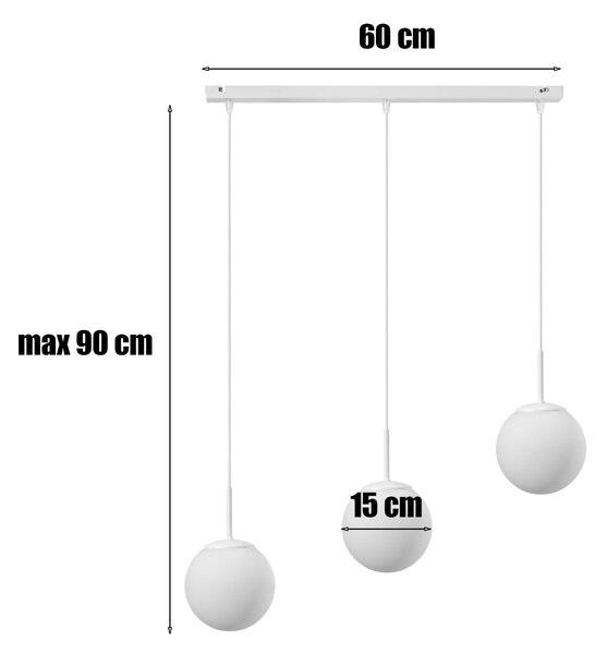 Lampa wisząca Aurelia biała z 3 kulistymi kloszami na listwie