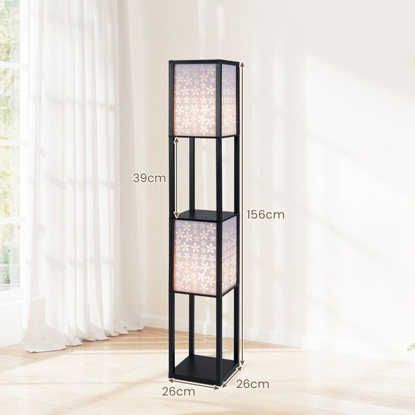 Lampa podłogowa z drewnianymi półkami