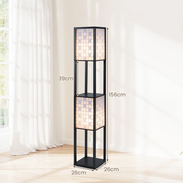 Lampa podłogowa z drewnianymi półkami