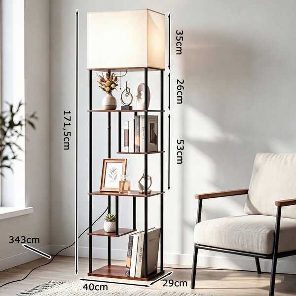 Lampa podłogowa z półkami