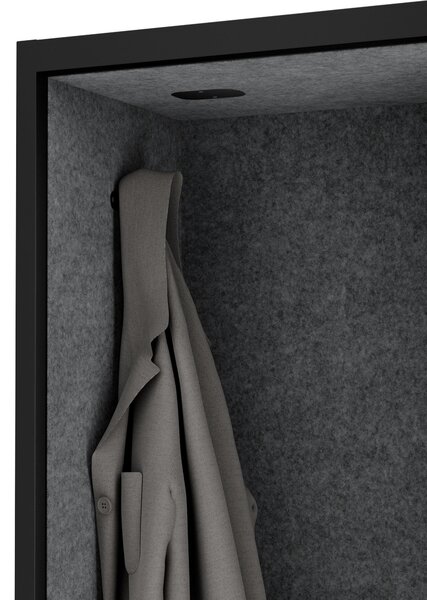 Szafa z siedziskiem i strefą wyciszenia SALLY MentalBox, czarny korpus, ciemnoszare siedzisko, 1850 x 600 x 400 mm