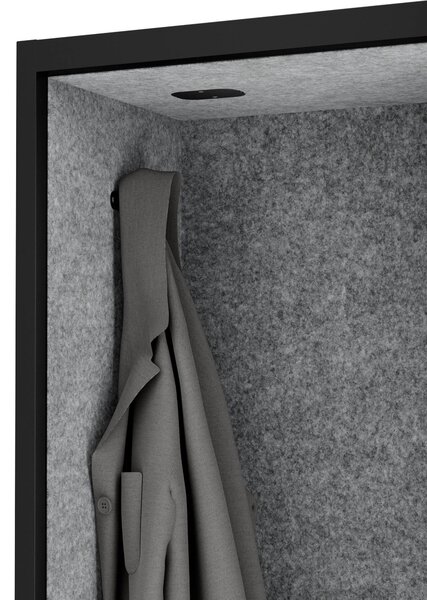 Szafa z siedziskiem i strefą wyciszenia SALLY MentalBox, czarny korpus, szare siedzisko, 1850 x 600 x 400 mm
